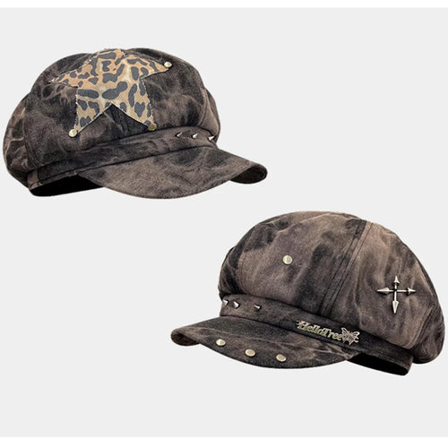 Y2k Personalized Star Sticker Rivet Design Berets Caps For Women Spring And Autumn