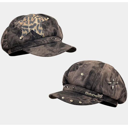 Y2k Personalized Star Sticker Rivet Design Berets Caps For Women Spring And Autumn