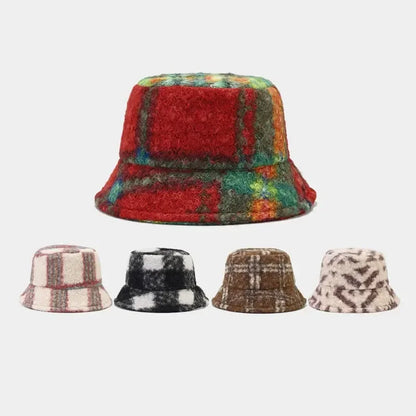 Winter Polyester Print Warm Bucket Hat Fisherman Hat