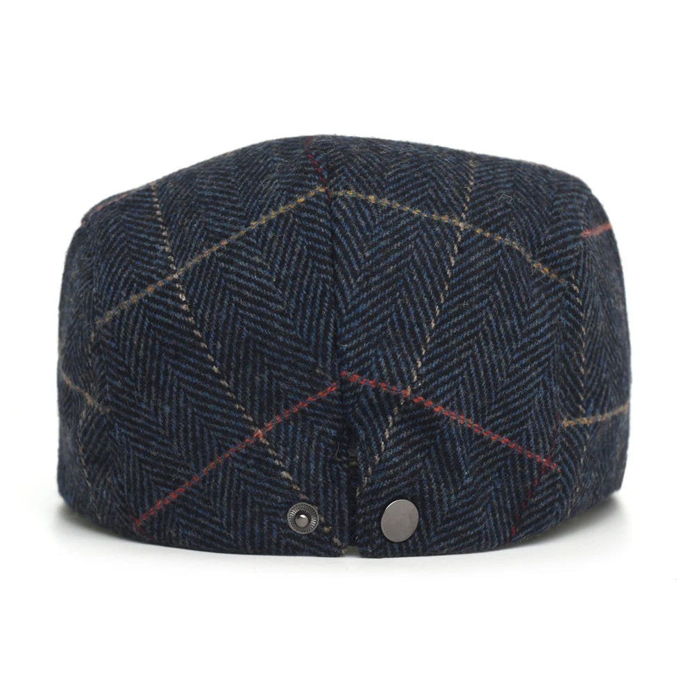 Newsboy Cap Men Winter Thick Warm Vintage Herringbone Casual Stripe Berets Flat Hat