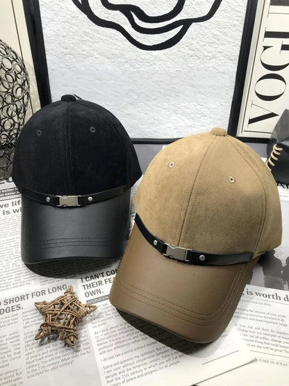 Women Accessories Spliced Faux Leather Vintage Peaked Cap