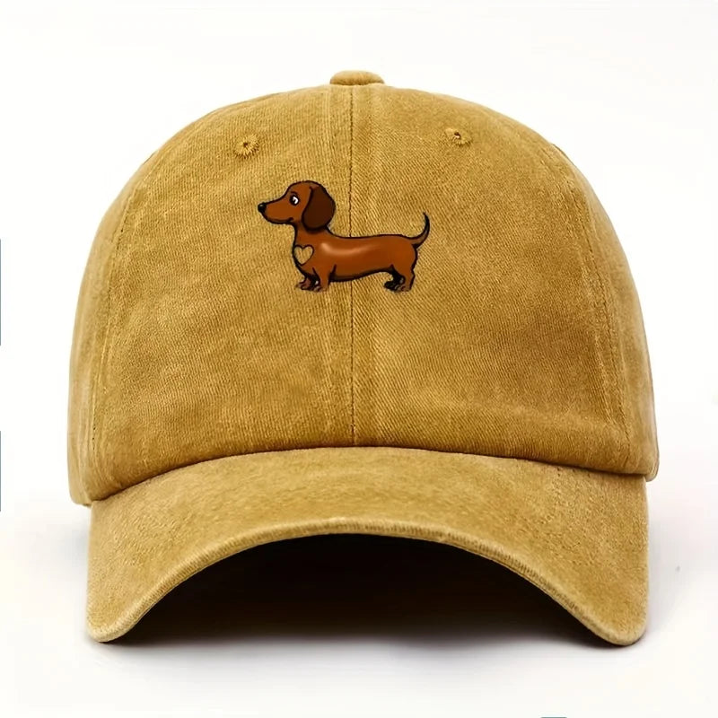 Cute Sausage Dog Pattern Printed Baseball Hat with Snap Button Lightweight Valentine's Day Gift