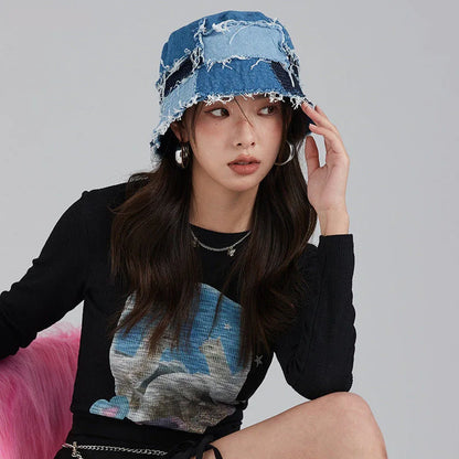 Japanese Niche Designer Bucket Hat Showing Small Face Retro