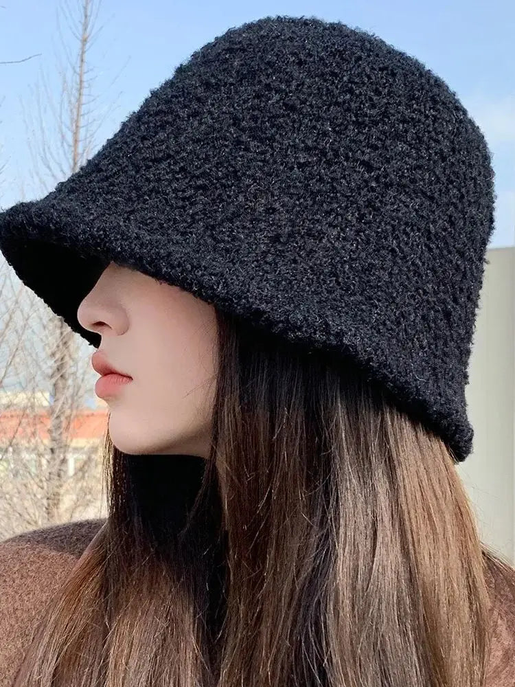 Wool Bucket Hat - Fashionable & Warm Winter Beanie, Cute Round Top Cap for Women & Girls (Unisex)