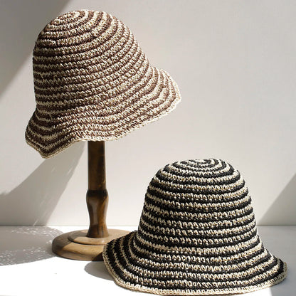Women Beach Panama Straw Dome Bucket Hat
