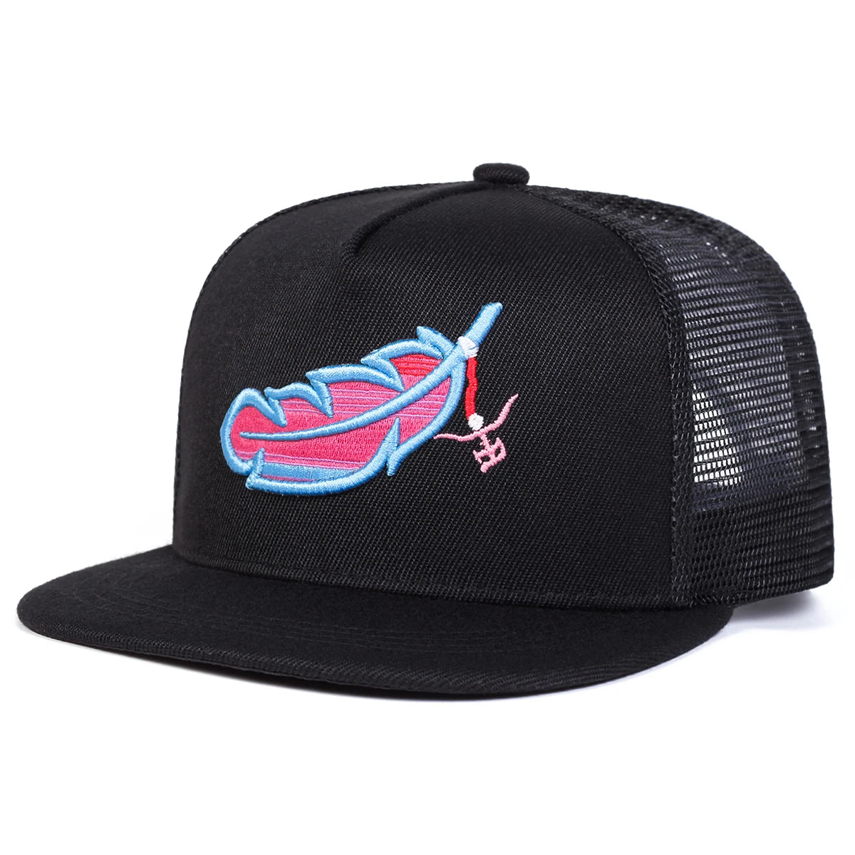 Unisex Colorful Feather Embroidery Hip-hop Net Hats Spring Summer