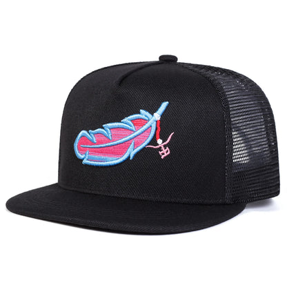 Unisex Colorful Feather Embroidery Hip-hop Net Hats Spring Summer