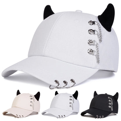 Unisex Circular Lron Ring Cow Horn Personality Baseball Caps Spring Autumn