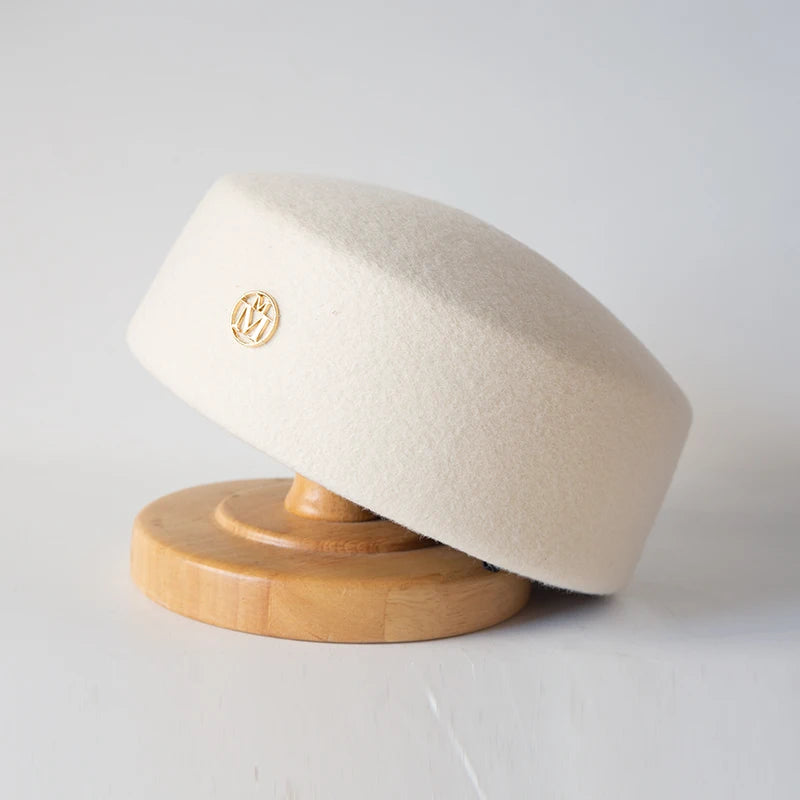 Women Wool Felt Berets Hat Vintage Hard Top Concave Top Fedoras Hats