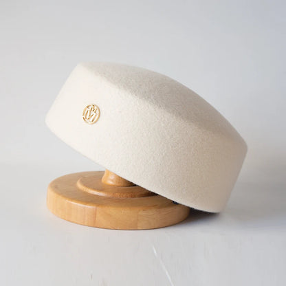 Women Wool Felt Berets Hat Vintage Hard Top Concave Top Fedoras Hats