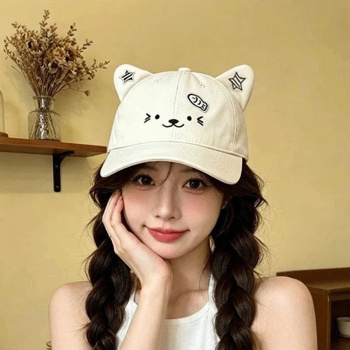 Cute Cat Ears Baseball Cap Thin Breathable Sun Hat UV Protection Adjustable Duckbill Cap Women Spring Summer