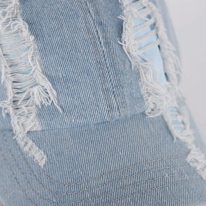 New MinJi Haerin Omg Stage Long Rabbit Ear Hat Y2k Style Denim Blue Baseball Cap