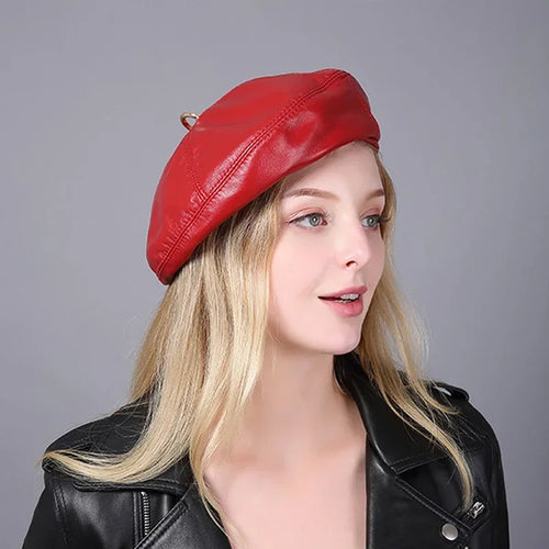 2025 Spring 100% Real Leather Beret Hat Women
