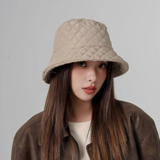 Ultra Light Down Bucket Hat For Women Winter Thick Cotton Fisherman Cap