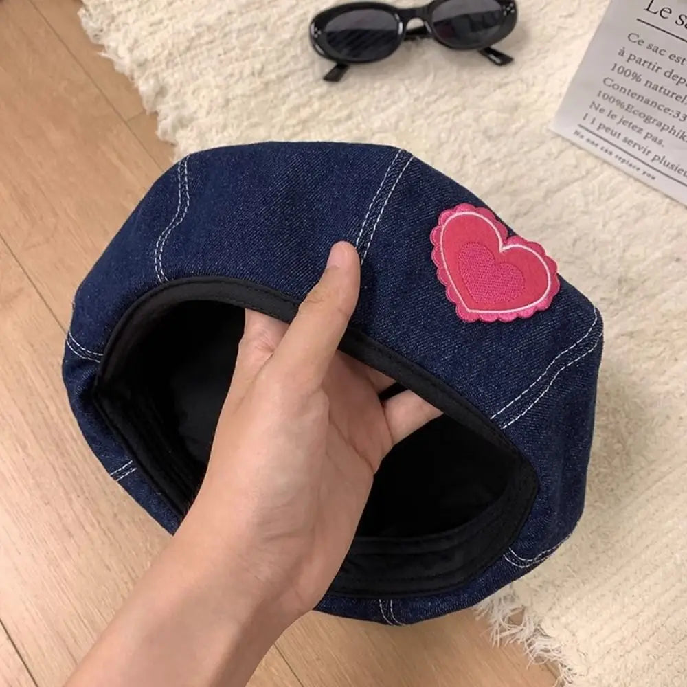 Casual Denim Berets Hat Cherry Sweet Artist Berets Adjustable