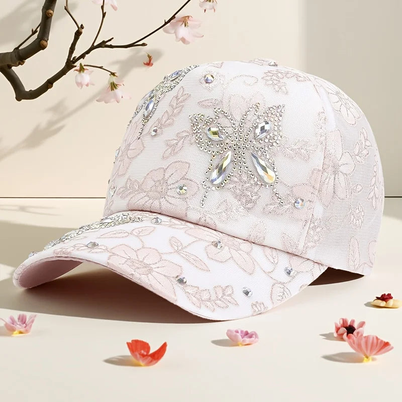 Butterfly-Shaped Diamond-Studded Women's Baseball Cap