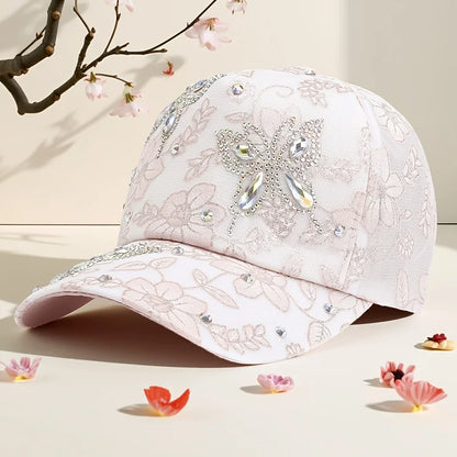 Butterfly-Shaped Diamond-Studded Women's Baseball Cap