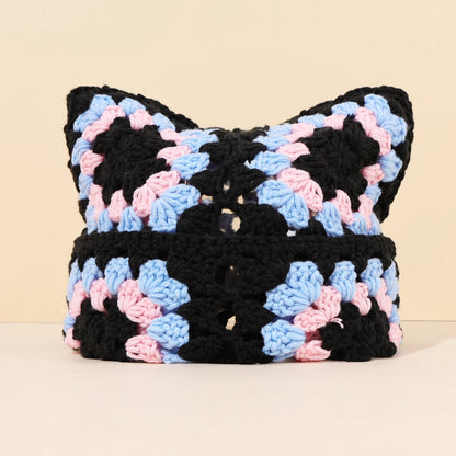 Niche Cute Cat Ear Color Matching Hand-Crocheted Beanie Hat