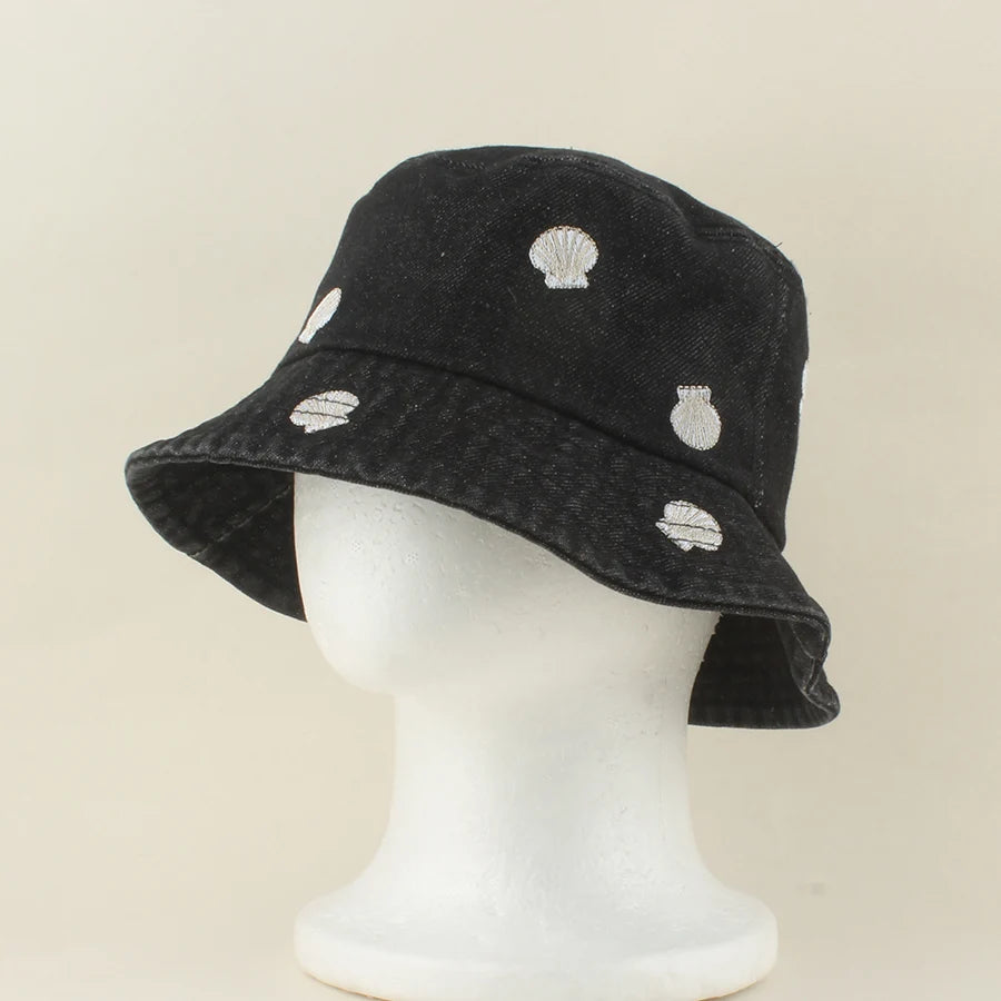 2026 Baby Cute Shell Starfish Crab Embroidery Denim Bucket Hat For Kids