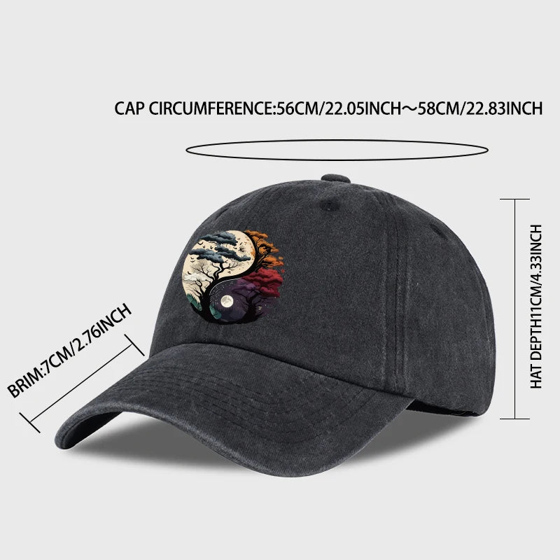 Washed Baseball Cap with Tai Chi Print Design