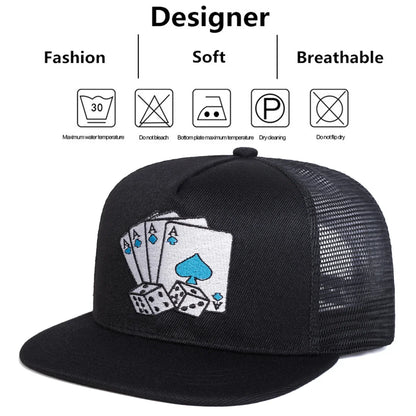 Unisex Poker Card Embroidery Hip-Hop Net Hats