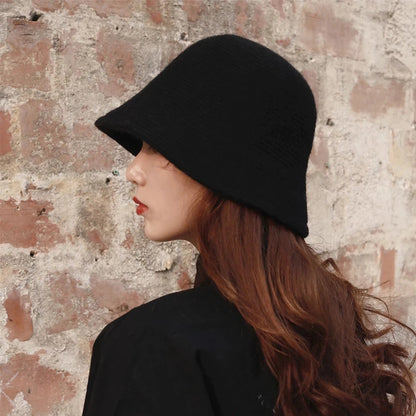 Hip Hop Korean Thicken Warmer Knitted Autumn Felt Wool Hat Bucket Hat