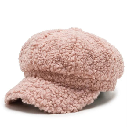 Fashion Lamb Wool Berets Women Autumn Winter Painter Hat Octagonal Cap