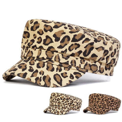 Unisex Leopard Print Personality Military Hats Flat Top Baseball Caps