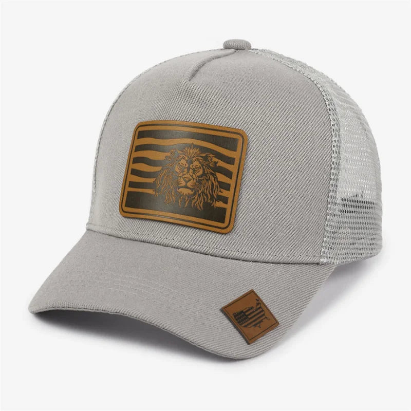 New Leather Label Lion Mesh Cap Men's Trucker Hat