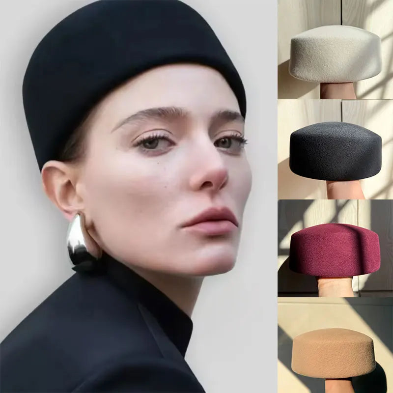 Classic Designer Ladies Black 100% Wool Beret Hat Fancy Felt Hat