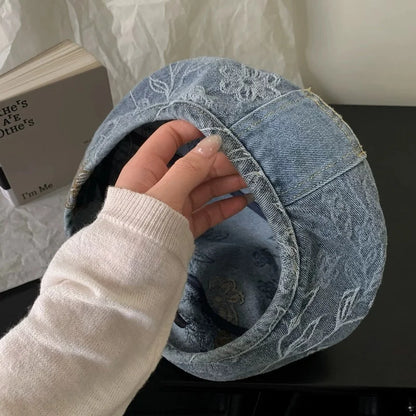 Japanese Retro Splicing Denim Octagonal Newsboy Cap