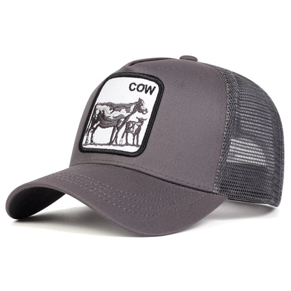 Unisex Cow Embroidery Baseball Net Caps Spring and Summer Outdoor