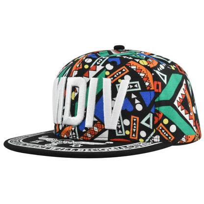 Unisex Colorful Geometric Print Snapback Cap Flat Brim Adjustable Hip Hop Street Baseball Hat Multi Colors Available