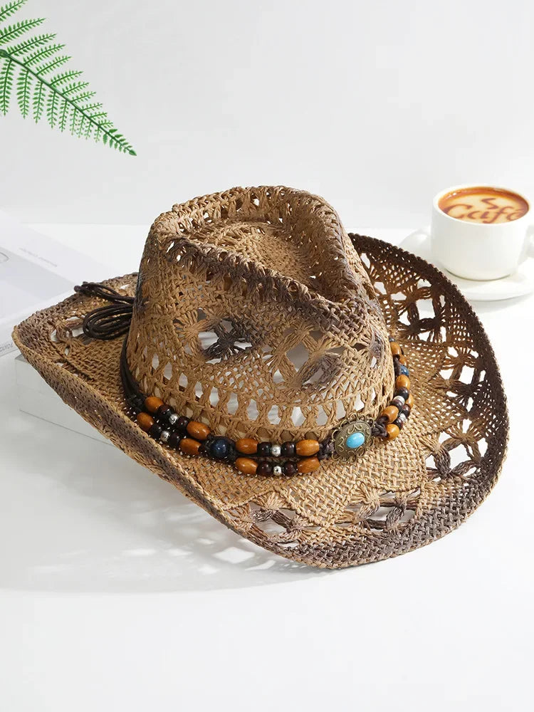 Straw Hat Women Men Summer Handmade Vintage Hollow Western