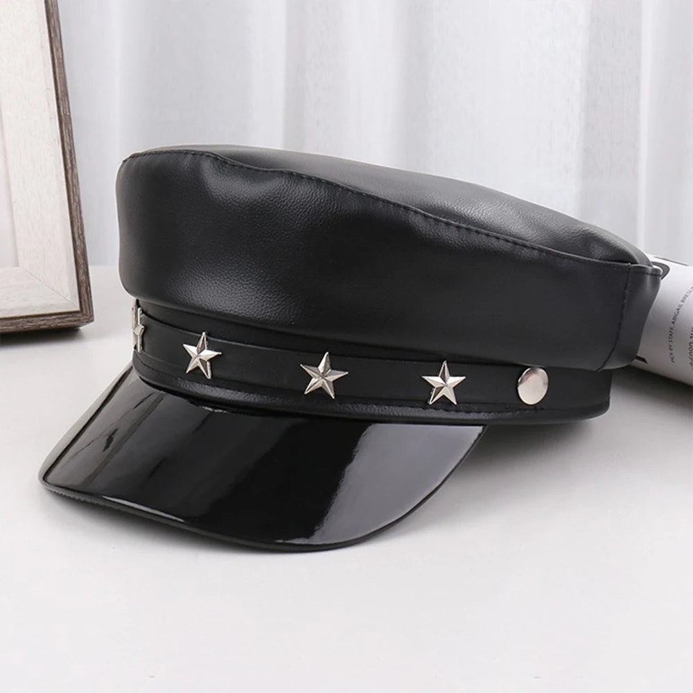 Unisex Rivet Hat Y2K Punk PU Leather Rivets Hat