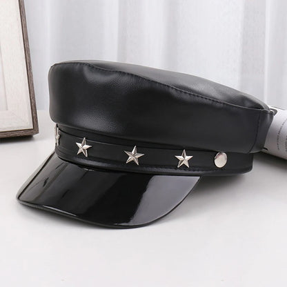 Unisex Rivet Hat Y2K Punk PU Leather Rivets Hat