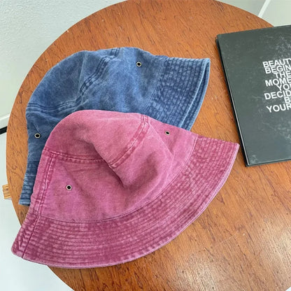 Washed Denim Bucket Hat Women Fisherman's Hat Bucket Hat Unisex Bob Caps