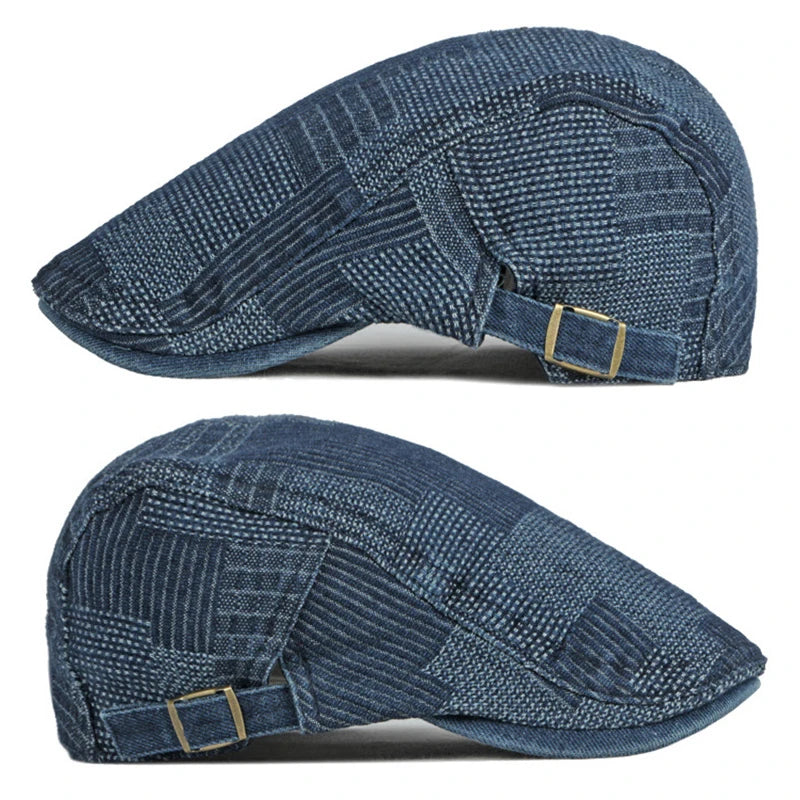 Men's Berets Hat Washed Denim Visors Herringbone Newsboy Cap