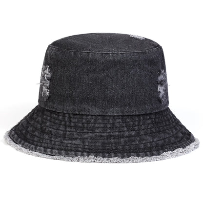 Unisex Solid Color Distressed Cowboy Bucket Hats