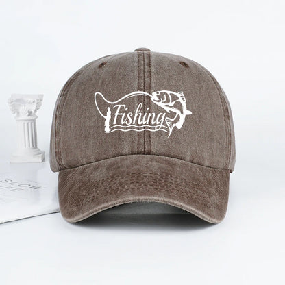Classic Fishing Quote Print Washed Baseball Cap