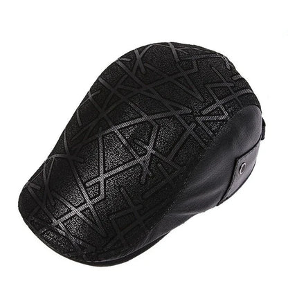 Genuine Leather Boina Thin Print Geometry Berets Hats