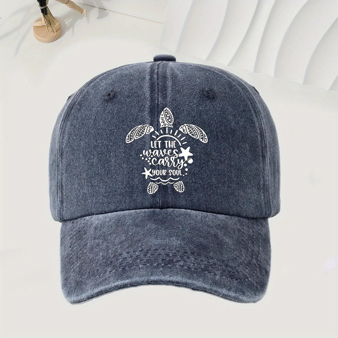 Turtle Print Baseball Cap With Retro Washed Style, Adjustable Unisex