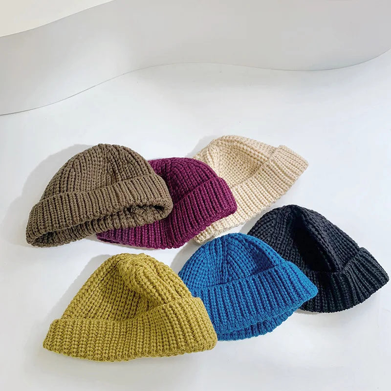 Children Hat Autumn Winter Solid Color Baby Big Brimmed Knitted Keep Warm Hat