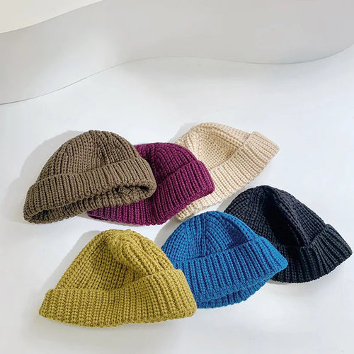 Children Hat Autumn Winter Solid Color Baby Big Brimmed Knitted Keep Warm Hat