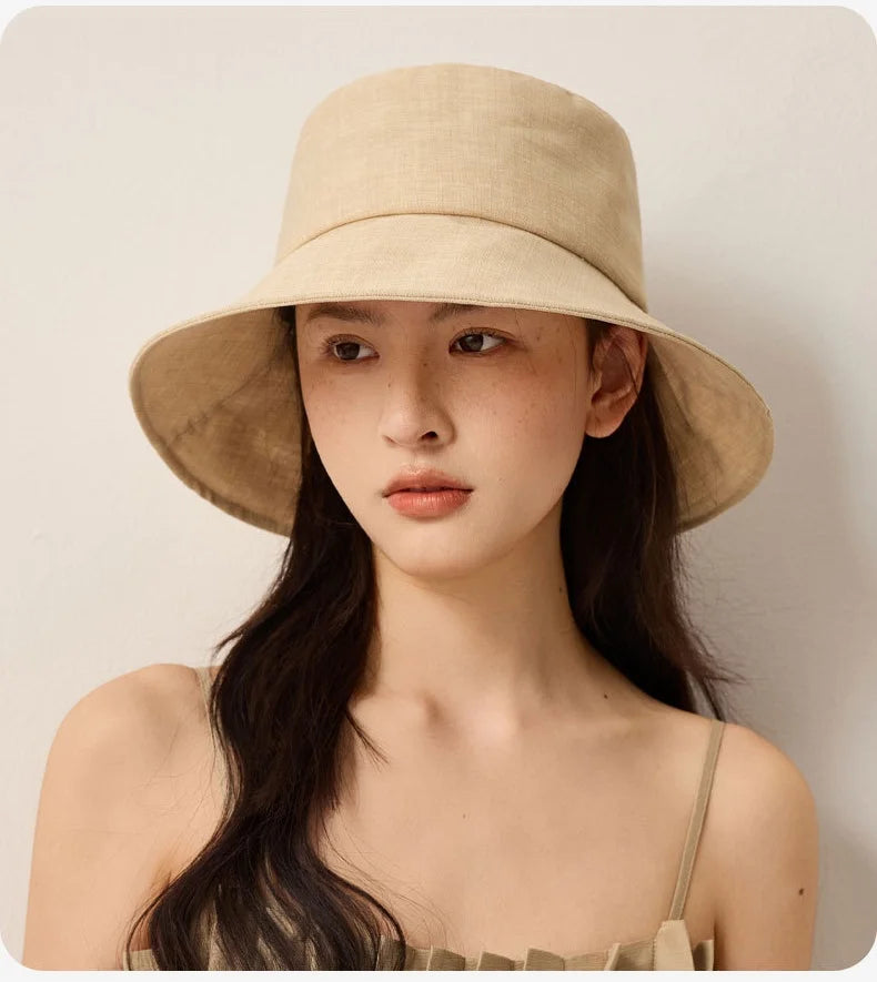 Cotton-Linen Sun Hat For Women Solid Color Fisherman's Hat Solid Color Sun Hat