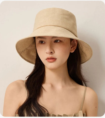 Cotton-Linen Sun Hat For Women Solid Color Fisherman's Hat Solid Color Sun Hat