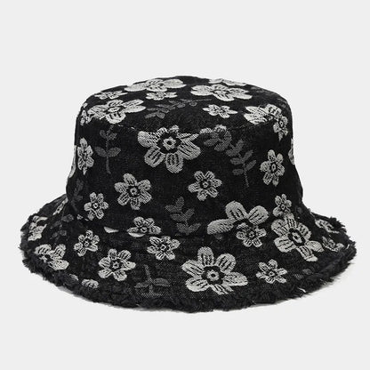 2023 Spring Denim Cartoon Flower Embroidery Bucket Hat