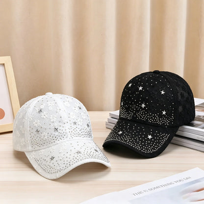 Shiny Rhinestone Lace Flower Baseball Cap