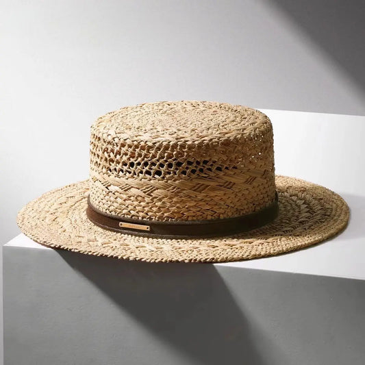 New Summer French Raffia Straw Hat - Hand Woven Hollow Flat Wide