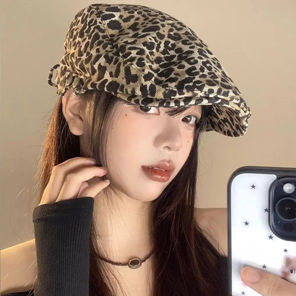 Fashion Retro Leopard Print Cap Baker Peaked Comfortable British Peaked Cap